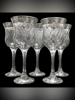 Vintage 1970s Cristalleria Fratelli Fumo Italy Platinum Filigree Crystal Wine